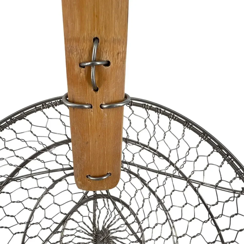Large Stainless Steel Spider Strainer Wooden Handle Wire Mesh Skimmer